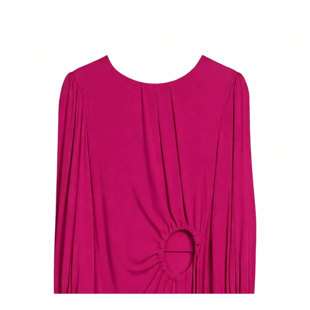 Farm Rio Cutout Maxi Dress Size Medium Tassel Magenta Blouson Sleeves Cocktail - Picture 5 of 10